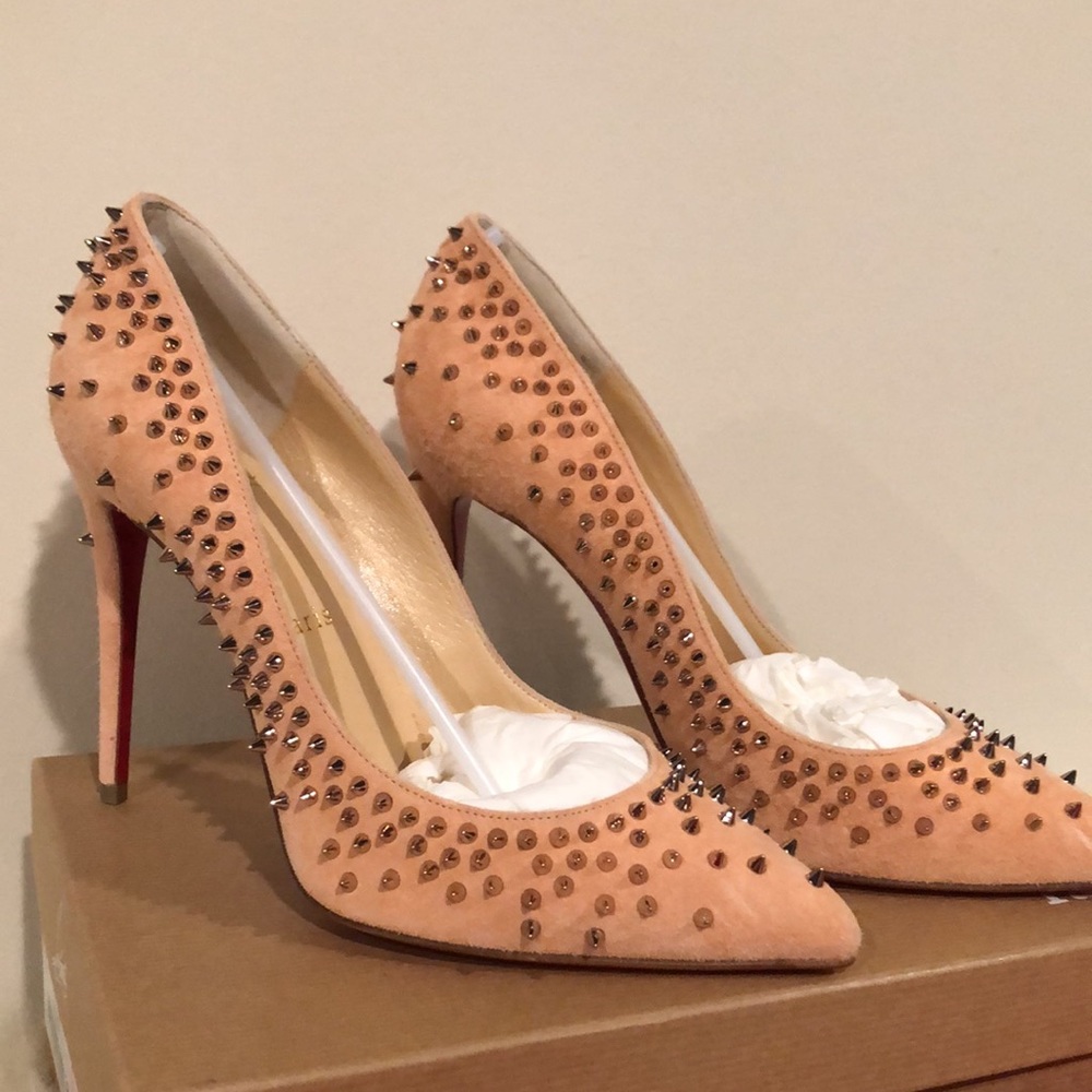 Christian Louboutin Paris Wacarpic 100 Velours Pink suede Pumps studs - Picture 4 of 16